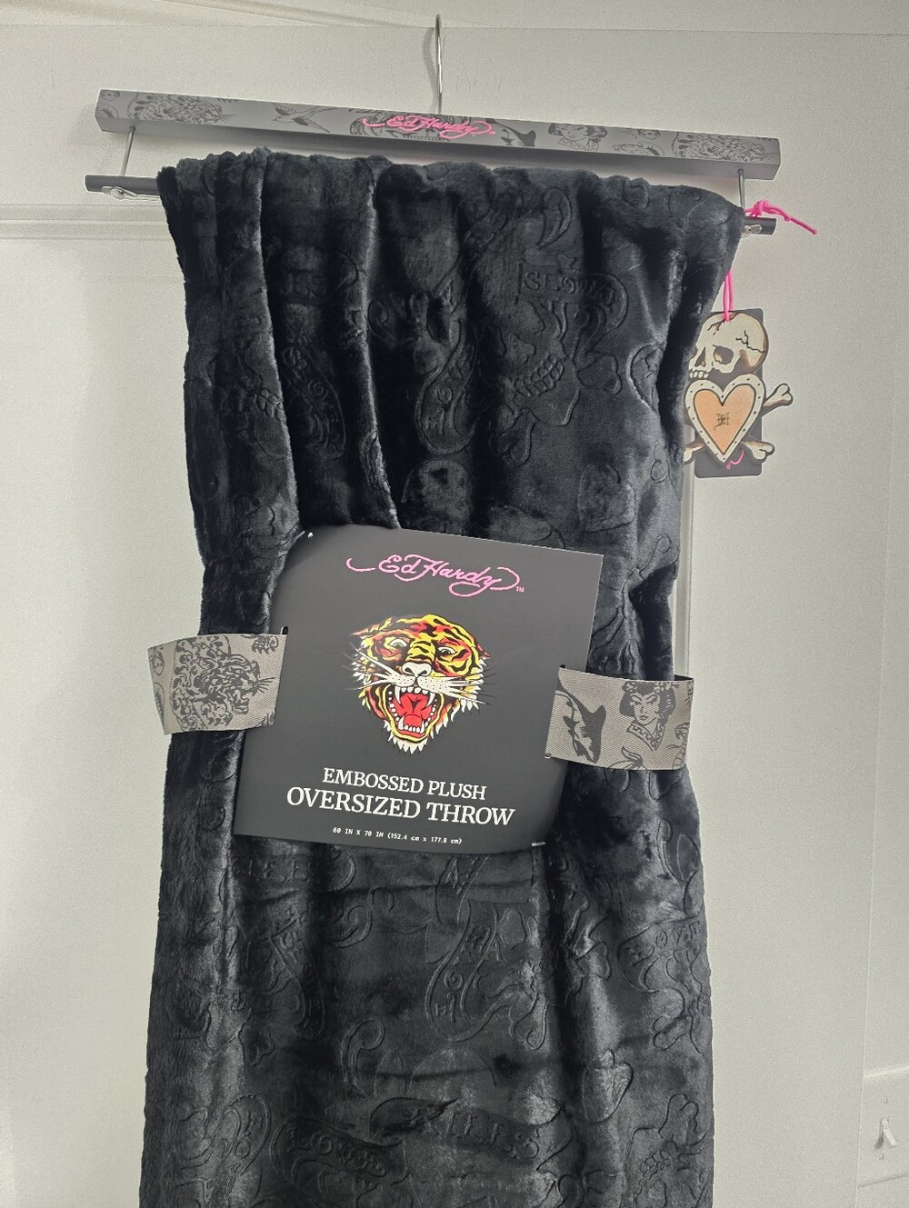 Ed Hardy Black Embrosed Throw Blanket